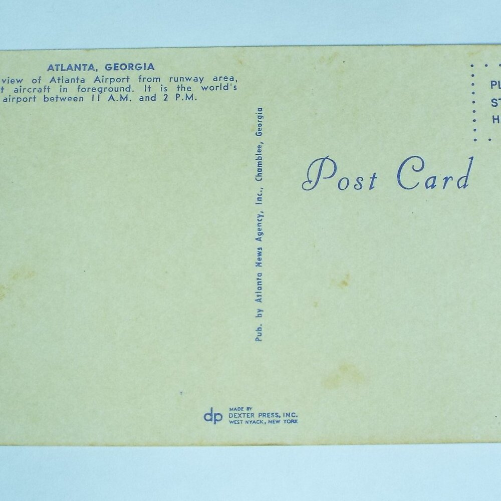 Vintage Atlanta Airport Postcard | Aerial View | Dexter Press Georgia Travel Car